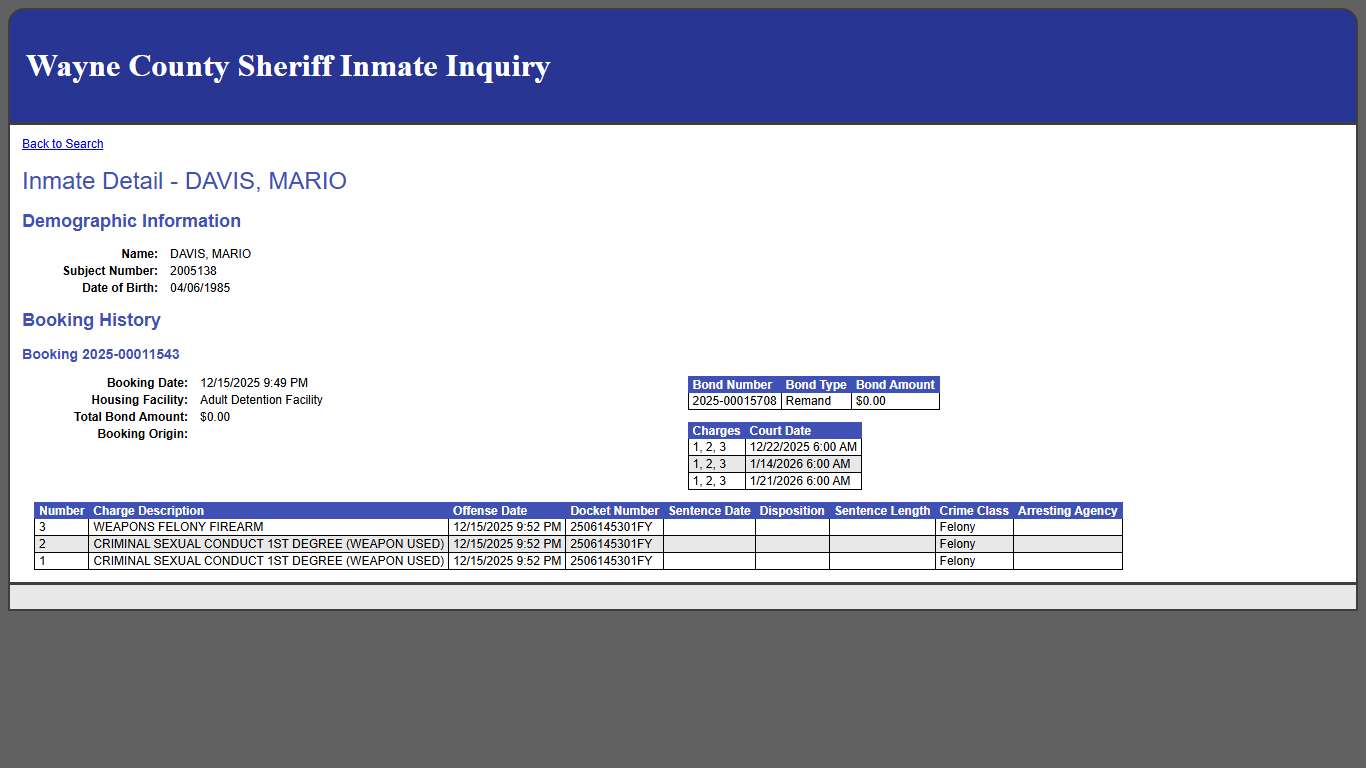 Inmate Detail - DAVIS, MARIO