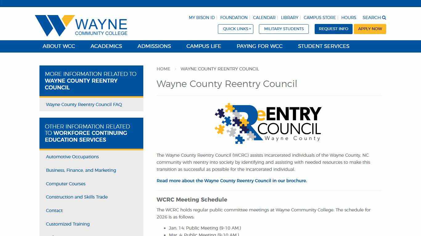 Wayne County Reentry Council - Wayne Community College | Goldsboro, NC